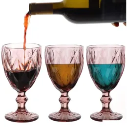 Şarap bardakları vintage cam kadehler kabartmalı sapı su suyu içecek için çeşitli renkli içme 064524 Damla Teslimat Ev GAR DHJXV