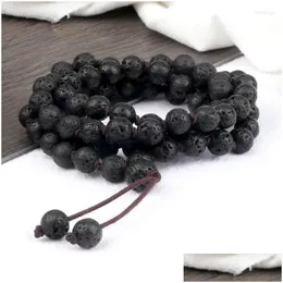 Beaded Strands 8Mm Natural Lava Stone Bracelet Charm 80 Beads Necklace Handmade Elastic Rope Healing Yoga Bangle Jewelry For Friend Dhwh2