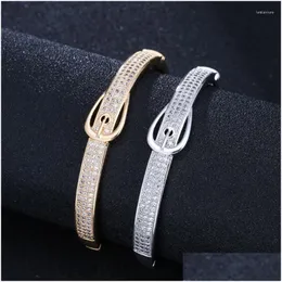 Bangle Luxury Stylish Fashion Uni Copper Bangles Gold/Sier Color Adjustable Belt Buckle Design Jewelry Lars22 Drop Delivery Bracelets Dhoxn