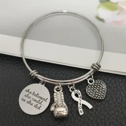 Bangle 2.5 tum rostfritt stål bröstcancer medvetenhet utbyggbar kämpe bandinspiration charms överlevande armband gåva