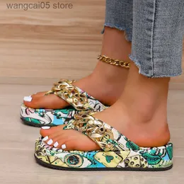 Hausschuhe Frauen Cartoon Kette Flip-flops Mode Sandale Plattform Flache Beiläufige Flache Böhmen Stil Rutschen Zandalias De Mujer De Moda 2022 T230711