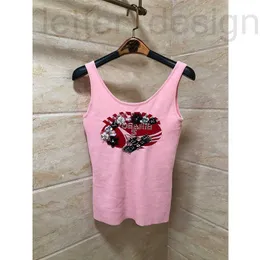 Kadın Tankları Camis Designer 2023 Moda Tasarımı Yaz Sequin Lady Lady Elegant Yuvarlak Boyun Üstleri Örme Kolsuz Kazak Yelek M1BJ