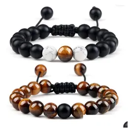 Bracciale regolabile con fili di perline Pietra occhio di tigre naturale Pietra nera Onice Lava Bracciali da uomo Charm Yoga Braccialetti Perline di malachite Gioielli Dhf1A