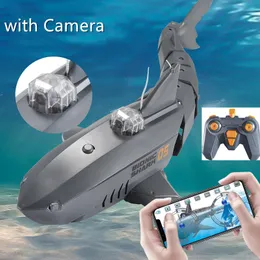 ElectricRC Boats RC Shark Toys With Camera App Fjärrkontroll Båt Electric Robot Fish Bath Tub Pool Water Games Boys Gifts 230616