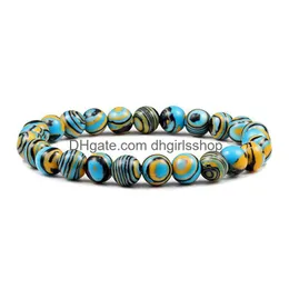 Perline blu malachite pietra naturale bracciali donna uomo chakra preghiera mala buddista perline braccialetto braccialetto yoga filo fascino gioielli Dhjt7