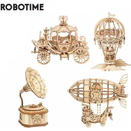 3D Puzzles Robotime Arrival DIY 3D Gramophone Box Pumpkin Cart Wooden Puzzle Game Assembly Toy Gift for Children Adult TG408 230616