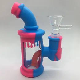 Colorful Silicone Mini Bong Kit Portable Removable Easy Clean Waterpipe Bubbler Pipes Dry Herb Tobacco Filter Handle Funnel Bowl Handpipes Holder DHL