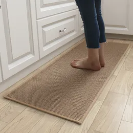 Carpet Linen Weave Kitchen Floor Mat Anti-slip Washed Rug Rubber Bottom Natural Twill Flax Entry Door Long Carpet Oil-resistant Durable 230616