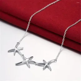 Pendant Necklaces Wholesale Silver Plated 925 Fashion Colorjewelry Starfish Pendants Necklace For Women/men Chain