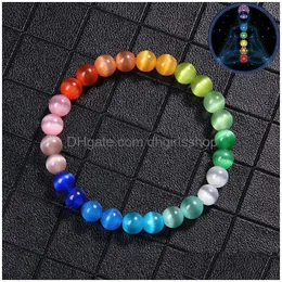Bransoletka z koralików Mticolor Cat Eye Bracelets Rainbow Reiki Natural Stone for Women Men Men Mode Masher Biżuter
