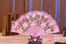 New Rose Lace Florel Floral Folding Hand Fes Decoration Decoration Flower Stampa Fan Adat per danza da matrimonio Regali per feste in Church Classic