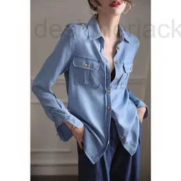 Kvinnors blusar Skjortor Designer 2023 Spring Denim Shirt Ootd Fashion Clothing Business Sleeve Kashi Top-Grade T-Shirt Metal Buckle Casual Birthday Presents GJ36