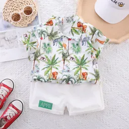 Clothing Sets For Baby Boys Kids Summer Printing Cartoon Animal T-Shirt 2Pcs Set Boy's 1 2 3 4 5 Years Beach Outfits Children Clothes