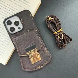 Designer Fashion Card Pocket Phone Cases For iphone 15 15PRO 15PROMAX 14Pro Max 14pro 13promax 13pro 13 12promax 12pro Luxury Leather crossbody bag Phone Shell 5686