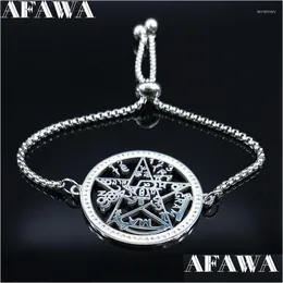 Chain Link Witchcraft Pentagram Crystal Stainless Steel Bracelet Women Sier Color Bracelets Bangles Jewelry Pseras Mujer B131S02Link Dhkpp