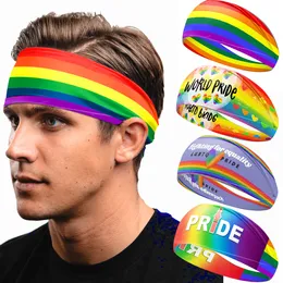 Party Favor Favor Rainbow Headband UNISEX Ćwiczenie Kolorowe paski LGBT Paski potowe Duma opaska na głowę Elastyczne ochronę ucha Opakowanie Q209