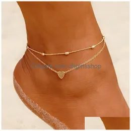 Ankletter två lager kedja hjärtstil guld/sier färg för kvinnor armband sommar sandaler smycken på fotben chai droppleverans dhmc6