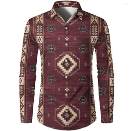 Men's Casual Shirts Hawaiian Men'S Bohemian Ethnic Printed Shirt Long Sleeve Lapel Button Cardigan Classic Fashion Trend Comfortable