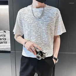 Men's T Shirts 2023 Summer Carved Fabric T-shirt For Men Short Sleeve Slim Casual Tshirts Cool Breathable Streetwear Tee Tops Black White
