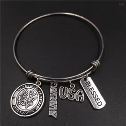 Bangle 2.5inch Diameter American Military Medal Army Charm Polished Stainless Steel Expandable Wire Bracelet Bulk Price
