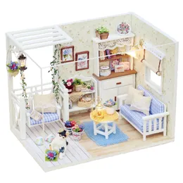 Architecture DIY House Cutebee DIY Miniature Kit Wooden Doll Houses With Furniture LED Lights for Children Birthday Gift 230617