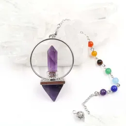 Pendant Necklaces Natural Crystal Hexagonal Column Energy Pyramid Chakra Chain Spirit Decoration Men And Women Reiki Healing Drop De Dhc5A