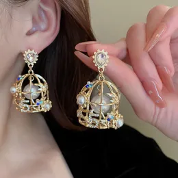 Orecchini pendenti di lusso strass digitale perla goccia gabbia per uccelli per le donne 2023 moda design creativo gioielli per feste color oro