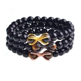 Beaded Black Agate Armband Micro Inlaid Zircon Octagonal Alloy Men and Women Personlighet Drop Delivery Jewely Armband Dhnui