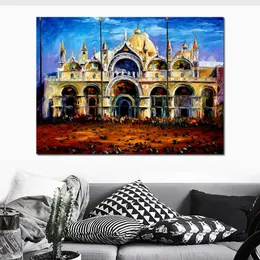 Contemporary Abstract Art Venice Pigeons on San Marco Square Handmade Artwork on Canvas Rest Room Decor