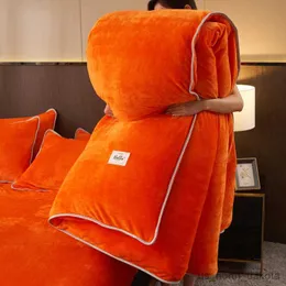 Blankets 1pc Fleece Duvet Orange Color Soft Thicker Bed for couette Blanket R230617