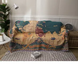 Thickening Top Quailty Wholesale of European style map cotton knitted sofa blanket fashionable and multifunctional double-sided thickened sofa cushions in stock