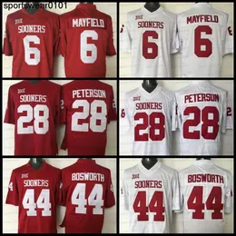 NCAA 6 Baker Mayfield Football Jersey Oklahoma Sooners 28 Adrian Peterson 44 Brian Bosworth College Maroon Red White Ed Men Jerseys
