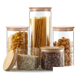 Matburkar Canister Mason Candy for Spices Glass Bamboo Er Container med lock Cookie Jar Kitchen and Wholesale Drop Delivery Home DH4PW