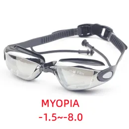 Goggles Vuxen Myopia Swimming Goggles Earplug Professional Pool Glasögon Anti dimma män Kvinnor Optiskt vattentätt glasögon Diopter 230617