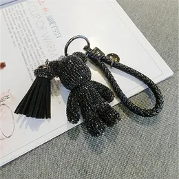 Full Rhinestone Cartoon Bear Keychain Car Velvet Tassel Key Chain Ring Holder Pendant for Bag Charm Chaveiro Llaveros Mujer Gift36229i