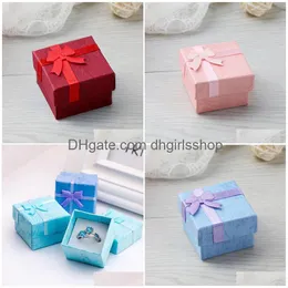 Jewelry Boxes 12 Pieces Paper Ring With Bow Design For Earrings 1 Dozen Case Valentines Day Gift Wholesale Lots Bk Drop Delivery Pac Dh2Ih