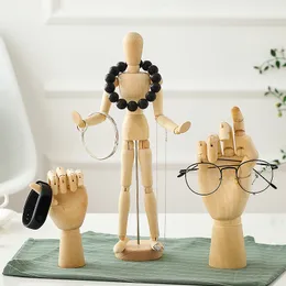 Decorative Objects Figurines Desktop Room Decoration Wooden Hand Figurines Rotatable Joint Hand Model Drawing Sketch Mannequin Miniatures Office Home 230616