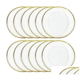 Piatti Piatti Servizio di lusso Fabbrica all'ingrosso 8 pollici Gold Sier Rim Clear Beaded Point Piatto di vetro Piatto Caricatore Drop Delivery Home Dhwvz