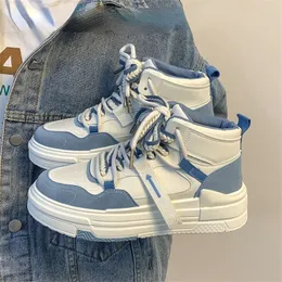 Sapatos de cano alto Haze Blue para outono e inverno feminino All-match 2023 Hot Style Niche Original Sports Korean Fashion Shoes