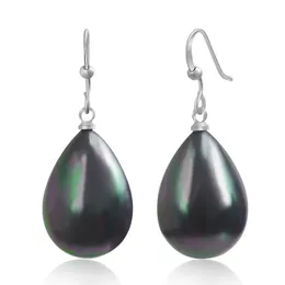 Dangle Earrings for Women Fashion Black Shell Ear Drop with White Gold Plated Brass Earrings Jewelry