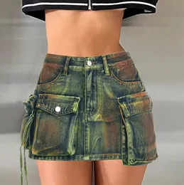 Summer Skirts Women Asymmetrical Pockets Denim Sexy Fashion High Waist Female Clubwear Y2K All-match Outfits