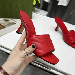 Luxury Designer New Cowhide Slippers Women's High Heel Sandals Brand Design Elegant, Thick insole, Heel Leather 35-42