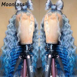 Lace Wigs 4x4 Closure Wig Human Hair Deep Wave Frontal Blue 613 Ombre Front With Baby Brazilian For Women