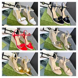Ggshoes Platform guxci Canvas gussie Women Interlocking Cord Designer Sandals Espadrille Wedge Shaped Heel Heels 8cm Pump 100 Genuine Leather Ankle Strap Shoes Fis