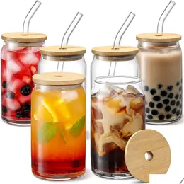 Bicchieri da vino creativi possono modellare il succo di tè Tazza di vetro di latte con coperchio in bambù Tazza da caffè Bere bicchieri in borosilicato alto Goccia durevole D Dh4Y2