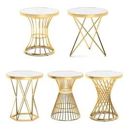 Upscale decoração de casa mesa de chá dourado mobília da sala de estar aço inoxidável café loja mesa casamento sobremesa coluna suporte