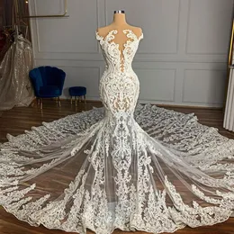 2021 Plus Size Arabic Aso Ebi Luxurious Vintage Mermaid Wedding Dresses Lace Beaded Sheer Neck Bridal Dresses Sexy Wedding Gowns234a