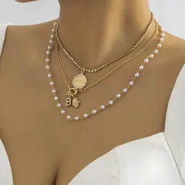 Chains Creative Mltilayer Imitation Pearl Chain Necklace Women Wedding Bride Elegant Crystal Coin Pendant Choker Jewelry Accessories