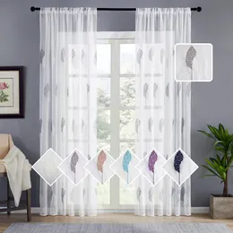 カーテンcdiyリビングルームのためのモダンな白い薄いカーテン刺繍葉ボイルカーテンベッドルームバスルームチュールカーテン窓のドレープ