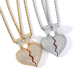 Hip hop couple Necklace Two halves Magnetic Heartbreak combination Pendant Diamond Necklace chain pairs Micro-inset Zircon Broken Heart pendant necklace 60cm 1340